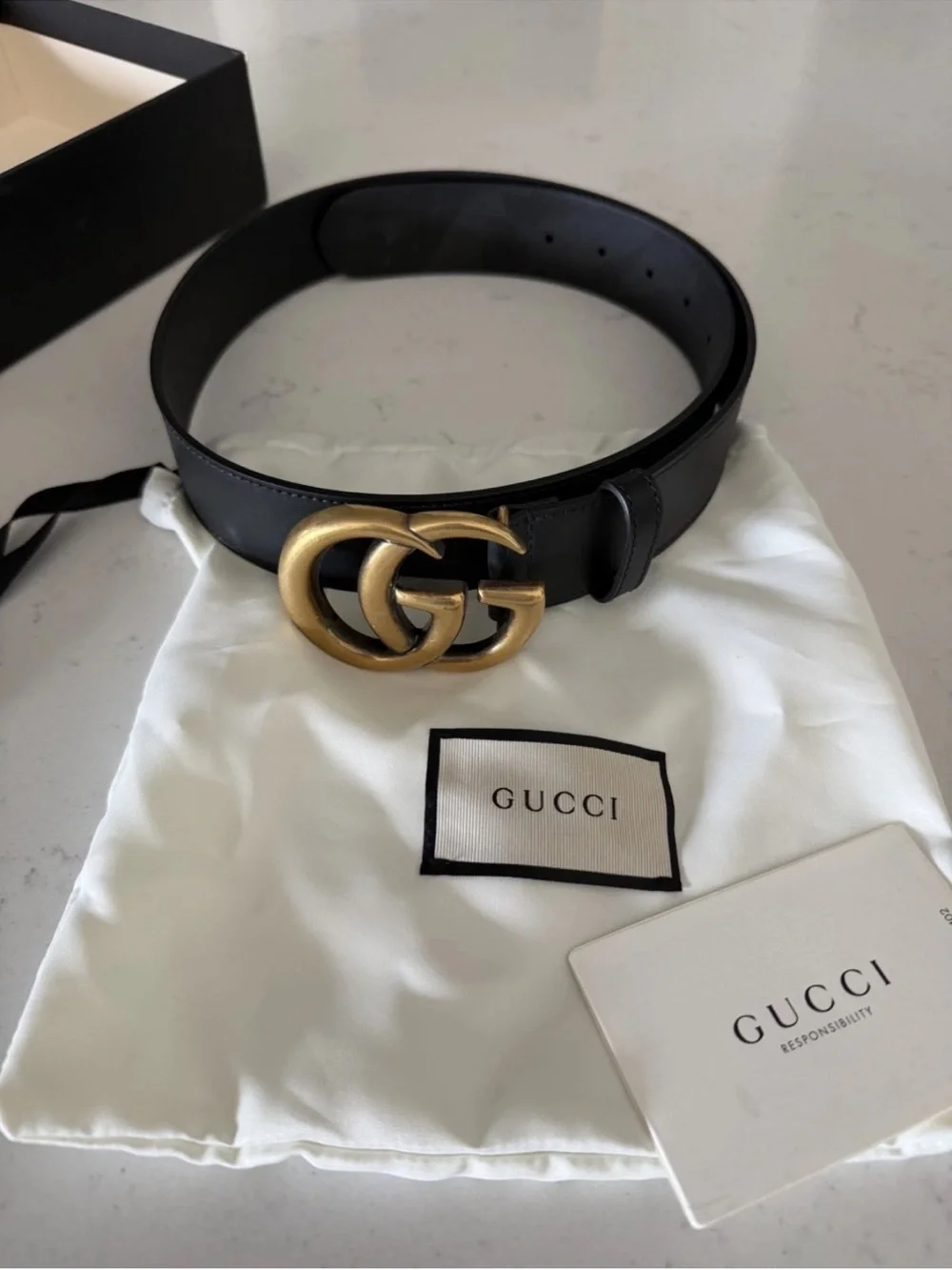 Gucci Black Leather Belt with Gold Double G Buckle